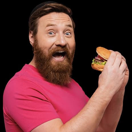 Man eating hamburger